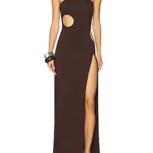 Riot Swim mango  One-Shoulder Cutout Maxi Dress with Thigh Slit , color is Mango